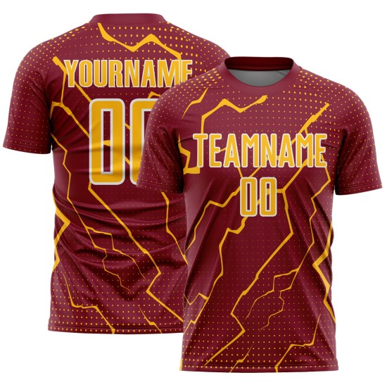Gold-White Custom Sports Soccer Uniform Crimson Jersey Sublimation Lightning Gold-White Custom Sports Soccer Uniform Crimson Jersey Sublimation Lightning
