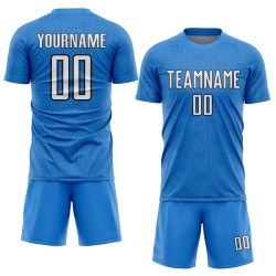 Sports Shape White-Black Sublimation Uniform Jersey Soccer Blue Powder Geometric Custom Sports Shape White-Black Sublimation Uniform Jersey Soccer Blue Powder Geometric Custom