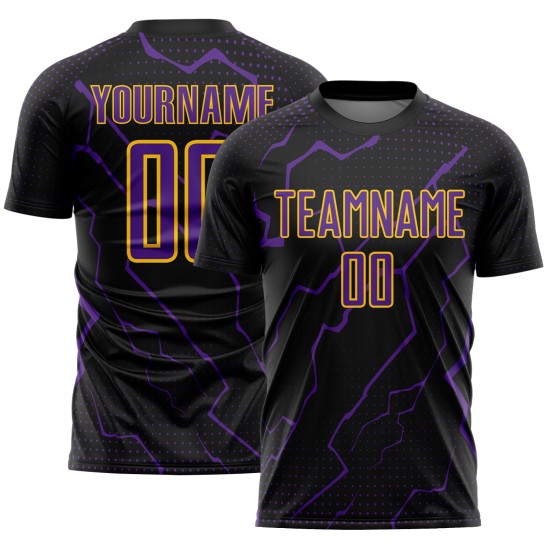 Soccer Purple-Yellow Jersey Uniform Lightning Black Sublimation Custom Sports Soccer Purple-Yellow Jersey Uniform Lightning Black Sublimation Custom Sports