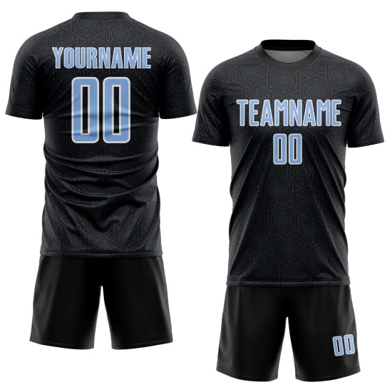 Geometric Light Custom Uniform Sports Sublimation Black Shape Blue-White Jersey Soccer Geometric Light Custom Uniform Sports Sublimation Black Shape Blue-White Jersey Soccer