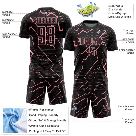 Sublimation Lightning Pink Jersey Medium Sports Uniform Custom Soccer Black Sublimation Lightning Pink Jersey Medium Sports Uniform Custom Soccer Black