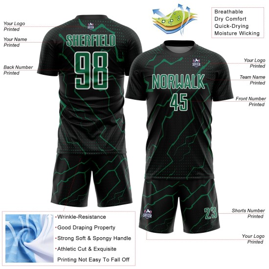 Black Jersey Sports Kelly Soccer Sublimation Custom Green-White Uniform Lightning