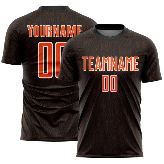 Sublimation Sports Uniform Soccer Black Shape Custom Geometric Jersey Orange-White Sublimation Sports Uniform Soccer Black Shape Custom Geometric Jersey Orange-White