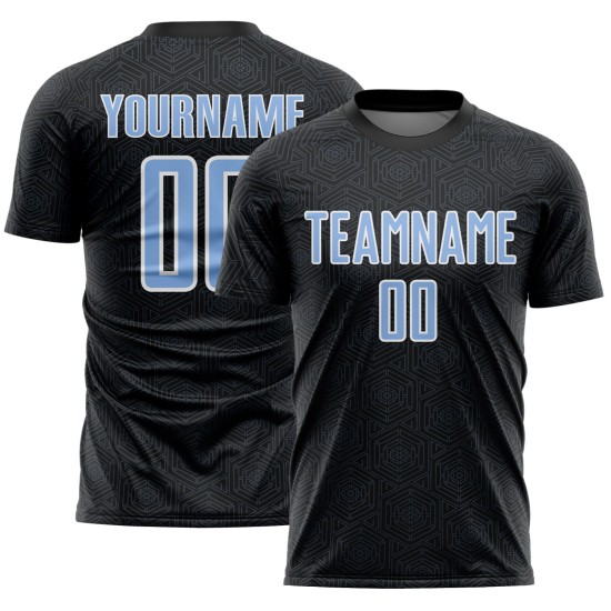 Geometric Light Custom Uniform Sports Sublimation Black Shape Blue-White Jersey Soccer Geometric Light Custom Uniform Sports Sublimation Black Shape Blue-White Jersey Soccer